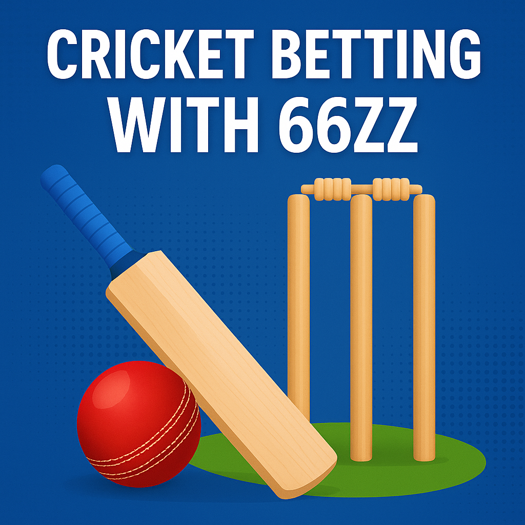 Cricket Betting with 66zz on a stadium pitch background